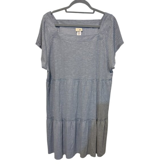 Natural Life Blue Short Sleeve Square Neck Shift Mini Dress - Picture 1 of 9